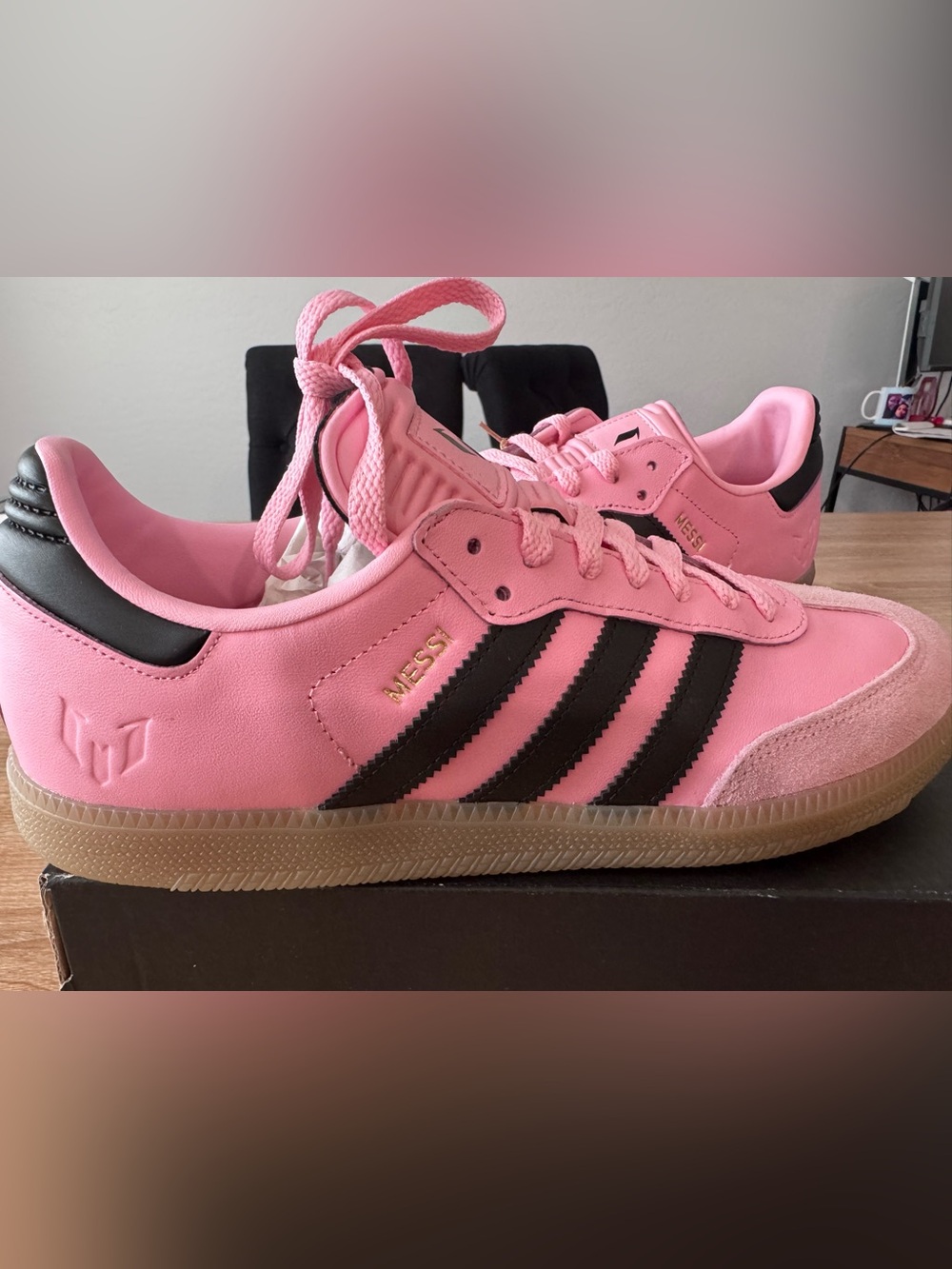 adidas Mens Pink & Black Messi Samba Style Sneakers NWT